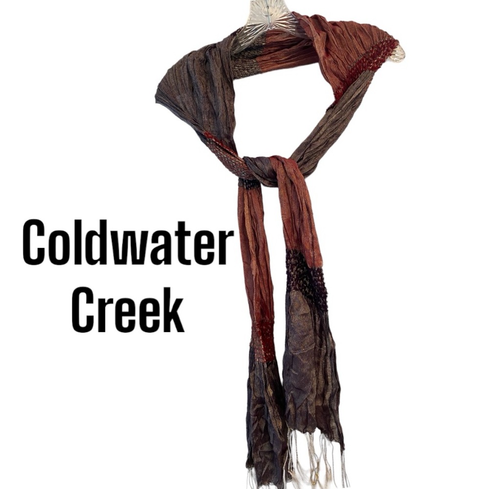 Coldwater Creek Gauzy Ruched Lightweight Fringed scarf